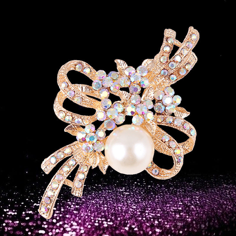 Korea style full pearl swan rhinestone flower brooch pin -women's fashion accessories