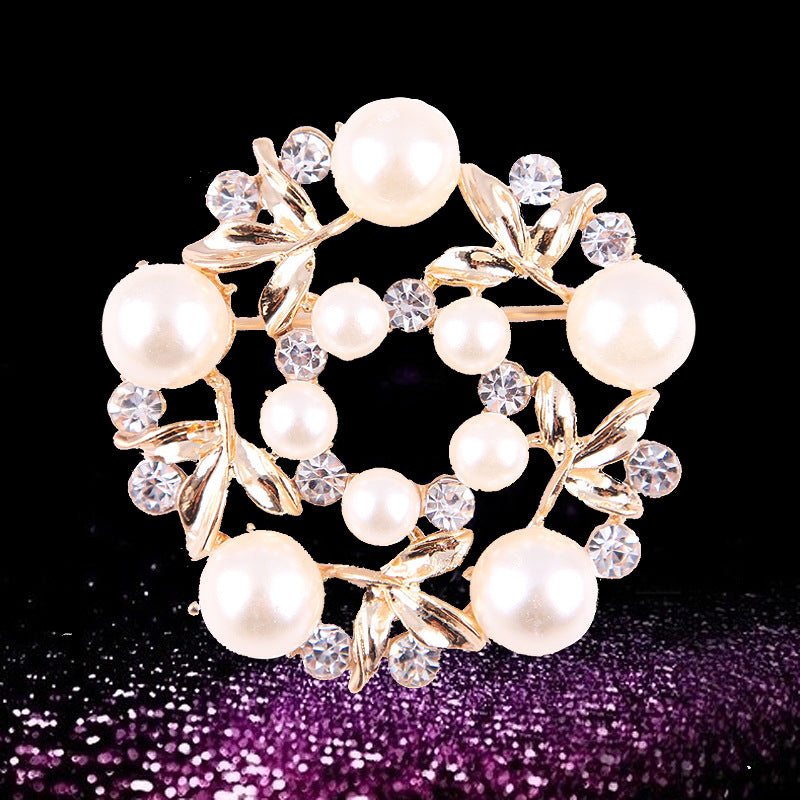 Korea style full pearl swan rhinestone flower brooch pin -women's fashion accessories