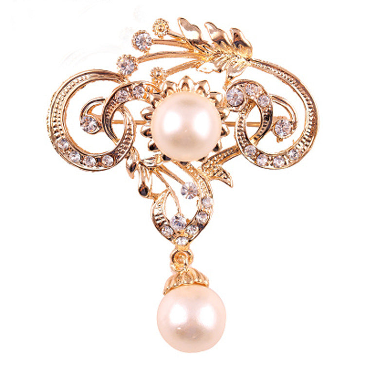 Korea style full pearl swan rhinestone flower brooch pin -women's fashion accessories