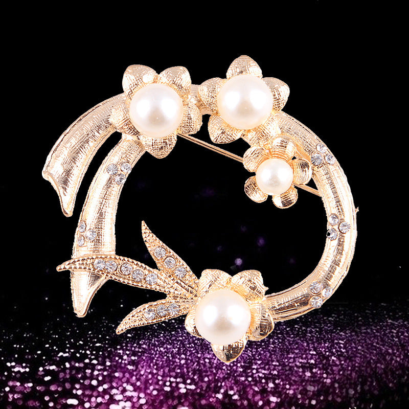 Korea style full pearl swan rhinestone flower brooch pin -women's fashion accessories