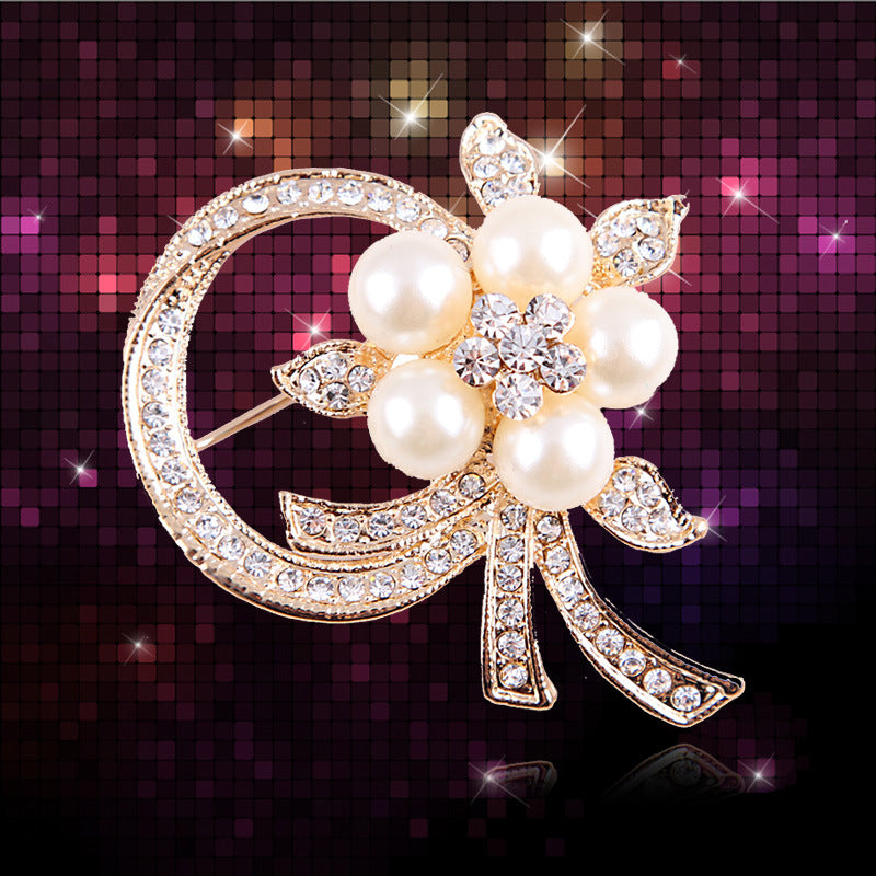 Korea style full pearl swan rhinestone flower brooch pin -women's fashion accessories
