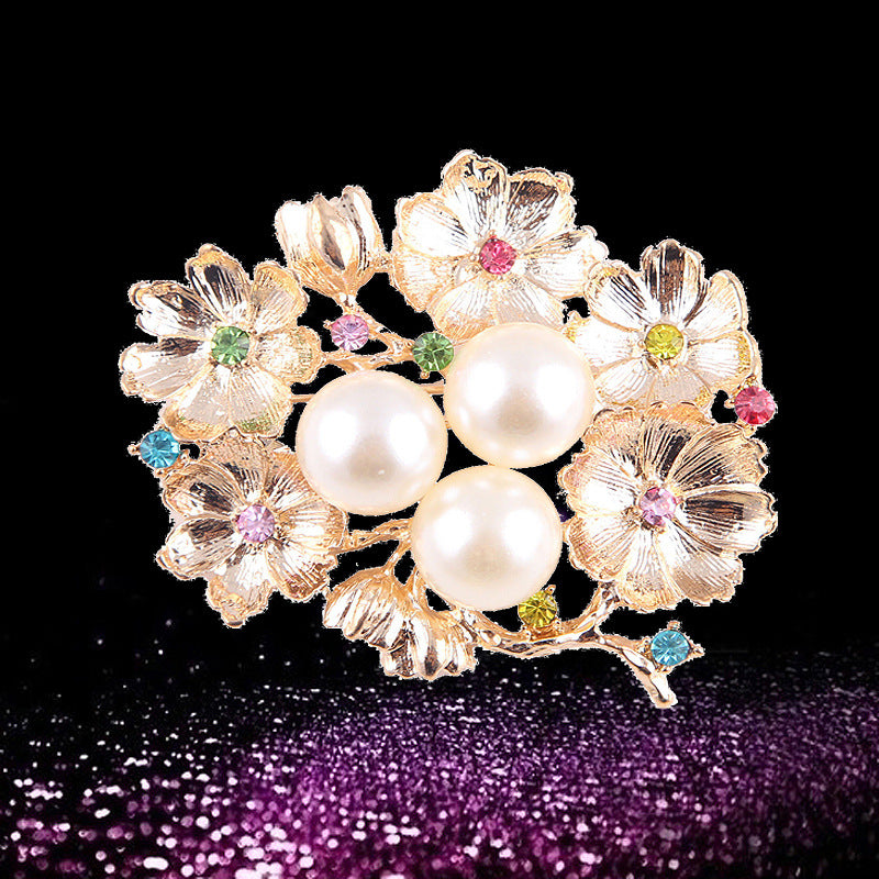 Korea style full pearl swan rhinestone flower brooch pin -women's fashion accessories