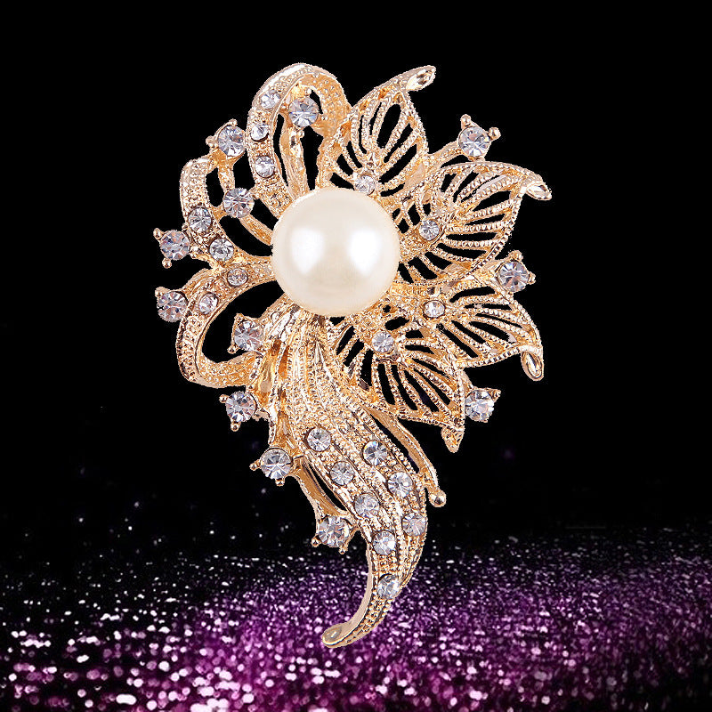 Korea style full pearl swan rhinestone flower brooch pin -women's fashion accessories