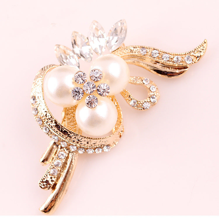 Korea style full pearl swan rhinestone flower brooch pin -women's fashion accessories