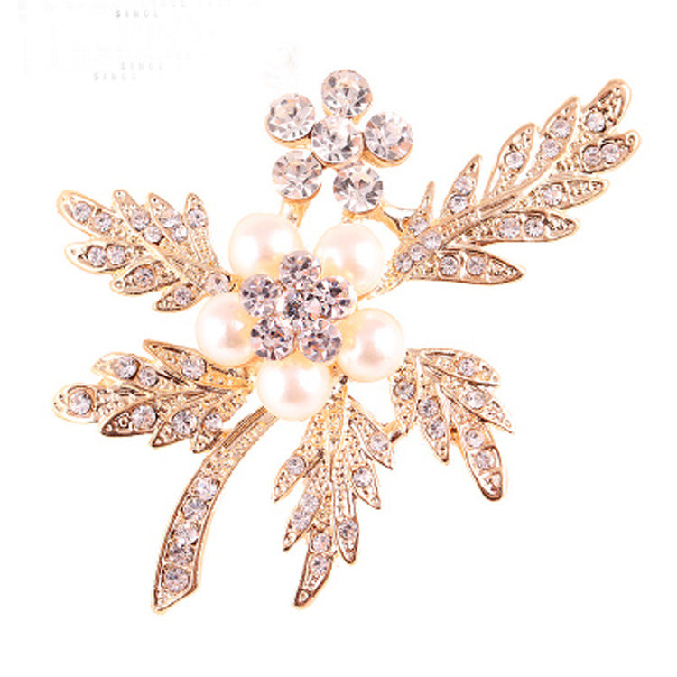 Korea style full pearl swan rhinestone flower brooch pin -women's fashion accessories