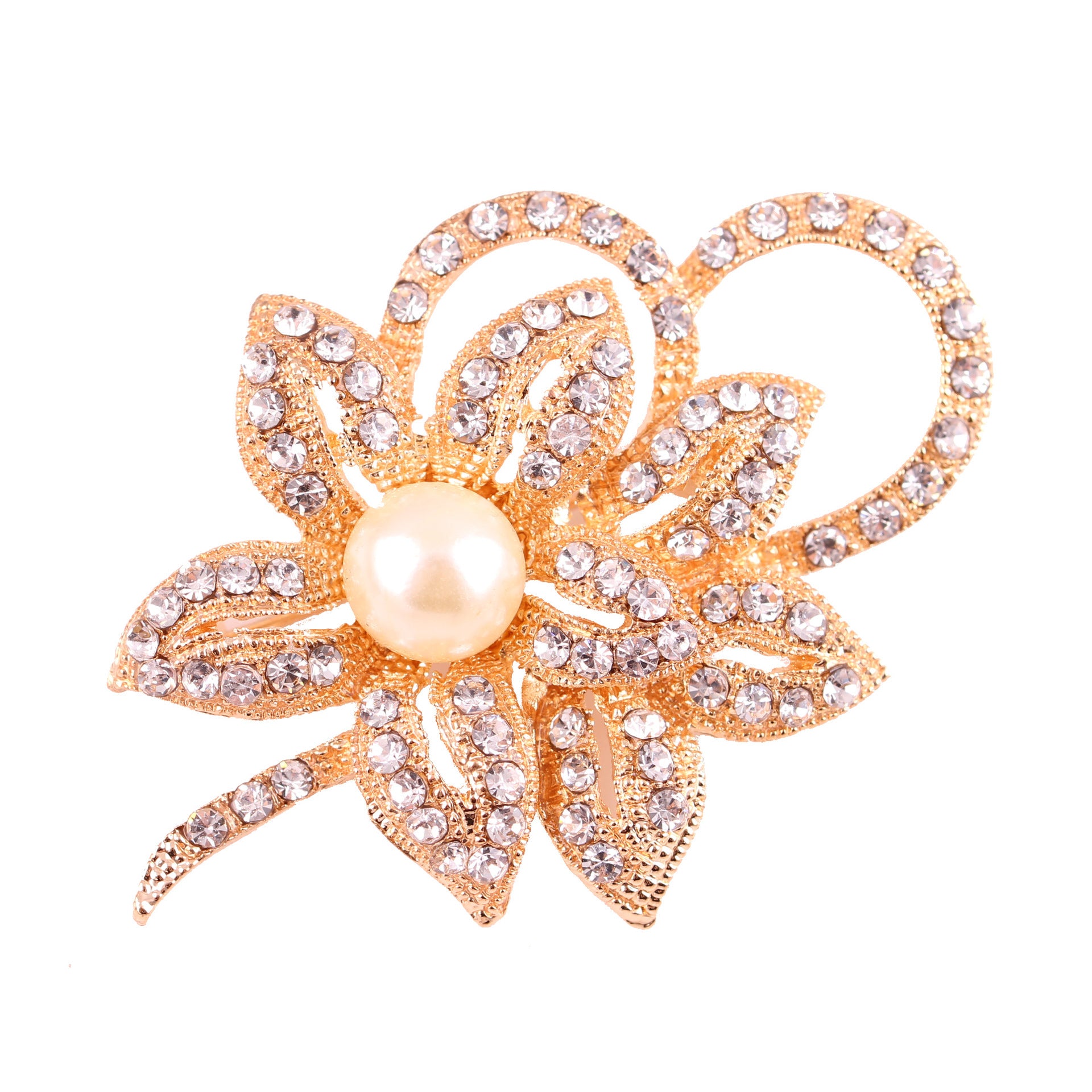 Versatile Silver Brooch - Twin Flower Pearl & Crystal Pin, Korean Fashion Eco Alloy Women's Jacket Accessory