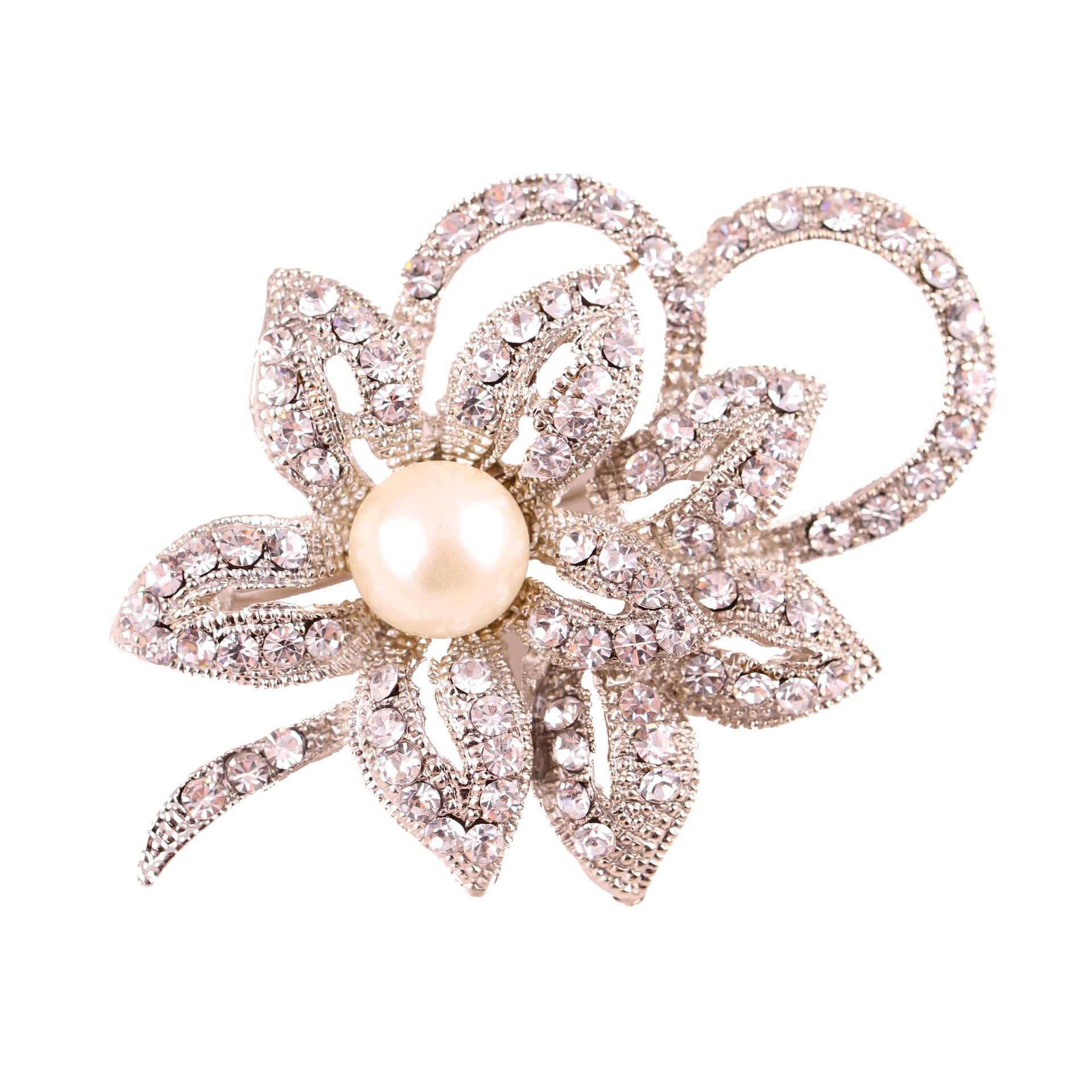 Versatile Silver Brooch - Twin Flower Pearl & Crystal Pin, Korean Fashion Eco Alloy Women's Jacket Accessory