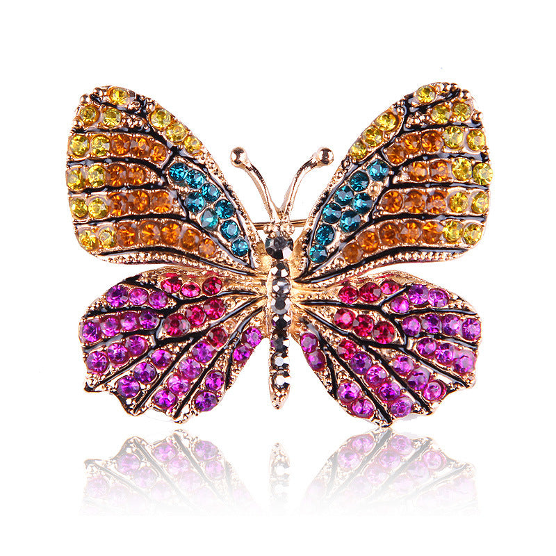 Korean Style Eco-Friendly Alloy Rainbow Rhinestone Butterfly Brooch Pin - Women's Fashion Animal Lapel Accessory