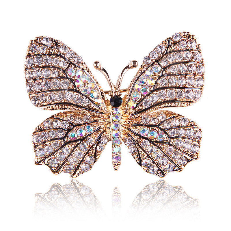 Korean Style Eco-Friendly Alloy Rainbow Rhinestone Butterfly Brooch Pin - Women's Fashion Animal Lapel Accessory