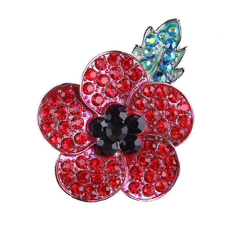 Fashionable Hand-Painted Bright Red Eco-Friendly Alloy Rhinestone Poppy Flower Brooch Pin Corsage for Women's Unique Accessories