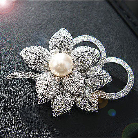 Versatile Silver Brooch - Twin Flower Pearl & Crystal Pin, Korean Fashion Eco Alloy Women's Jacket Accessory