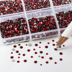 7200pcs Flatback Rhinestones,Nail Gems Round Crystal Rhinestones for Crafts,Mixed 6 Sizes with Wax Pencil Kit, SS3-SS10- Dark Siam