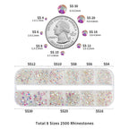 Rhinestones for Makeup,8 sizes 2500pcs Flatback Rhinestones Face Gems for Nails Crafts with Tweezers and Wax Pencil- Transparent AB