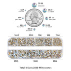 Rhinestones for Makeup,8 sizes 2500pcs Flatback Rhinestones Face Gems for Nails Crafts with Tweezers and Wax Pencil- Blue Moonlight