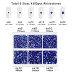 4300pcs Flatback Rhinestones, Nail Gems Round Crystal Rhinestones for Crafts,Mixed 6 Sizes with Picking Tweezers and Wax Pencil Kit- Sapphire