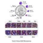 Rhinestones for Makeup,8 sizes 2500pcs Flatback Rhinestones Face Gems for Nails Crafts with Tweezers and Wax Pencil- Purple Velvet