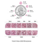 Rhinestones for Makeup,8 sizes 2500pcs Flatback Rhinestones Face Gems for Nails Crafts with Tweezers and Wax Pencil- Light Pink