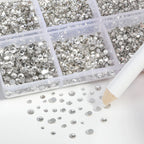 7200pcs Flatback Rhinestones,Nail Gems Round Crystal Rhinestones for Crafts,Mixed 6 Sizes with Wax Pencil Kit, SS3-SS10- Crystal