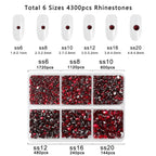 4300pcs Flatback Rhinestones, Nail Gems Round Crystal Rhinestones for Crafts,Mixed 6 Sizes with Picking Tweezers and Wax Pencil Kit- Darksiam