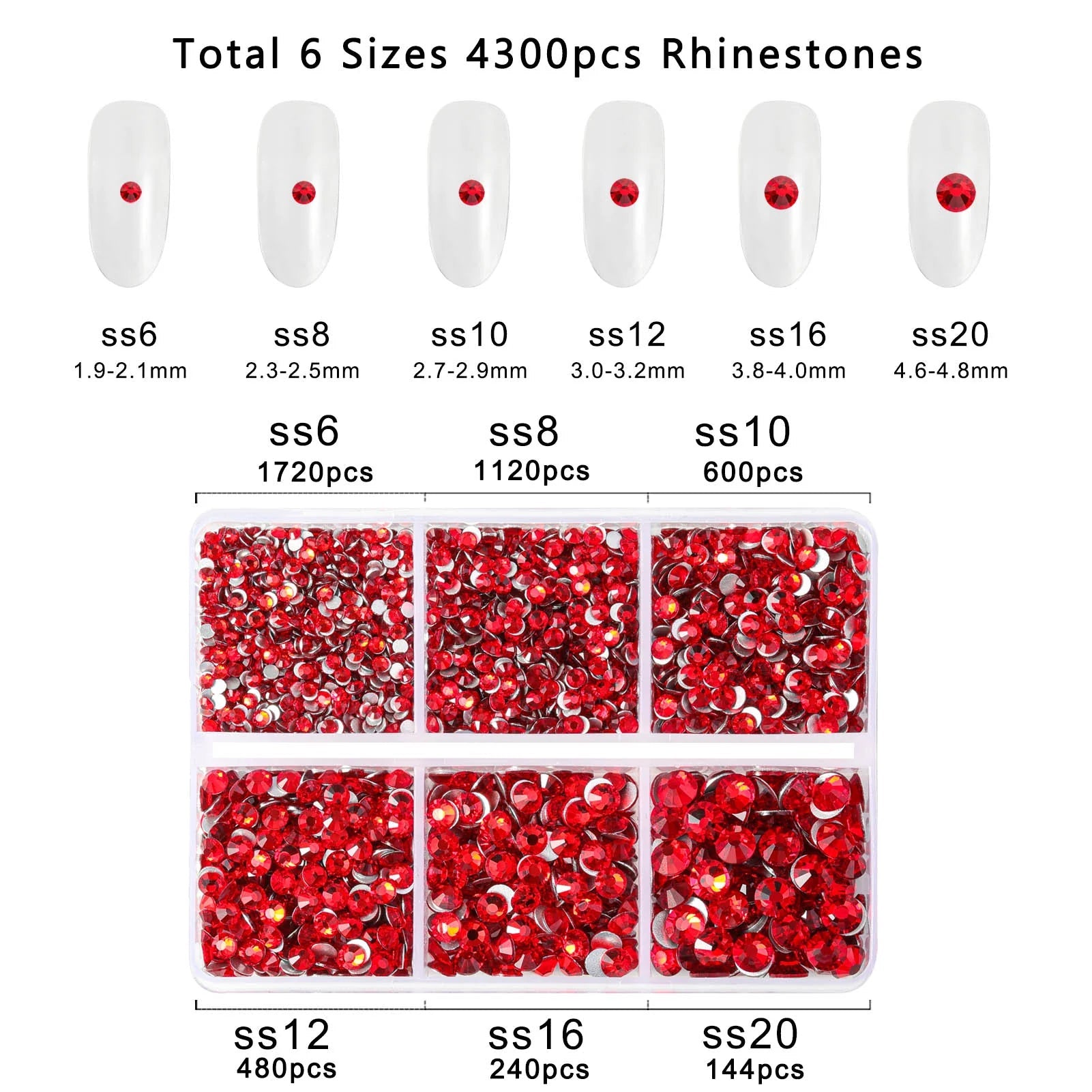 4300pcs Flatback Rhinestones, Nail Gems Round Crystal Rhinestones for Crafts,Mixed 6 Sizes with Picking Tweezers and Wax Pencil Kit- Light Siam