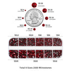 Rhinestones for Makeup,8 sizes 2500pcs Flatback Rhinestones Face Gems for Nails Crafts with Tweezers and Wax Pencil- Dark Siam