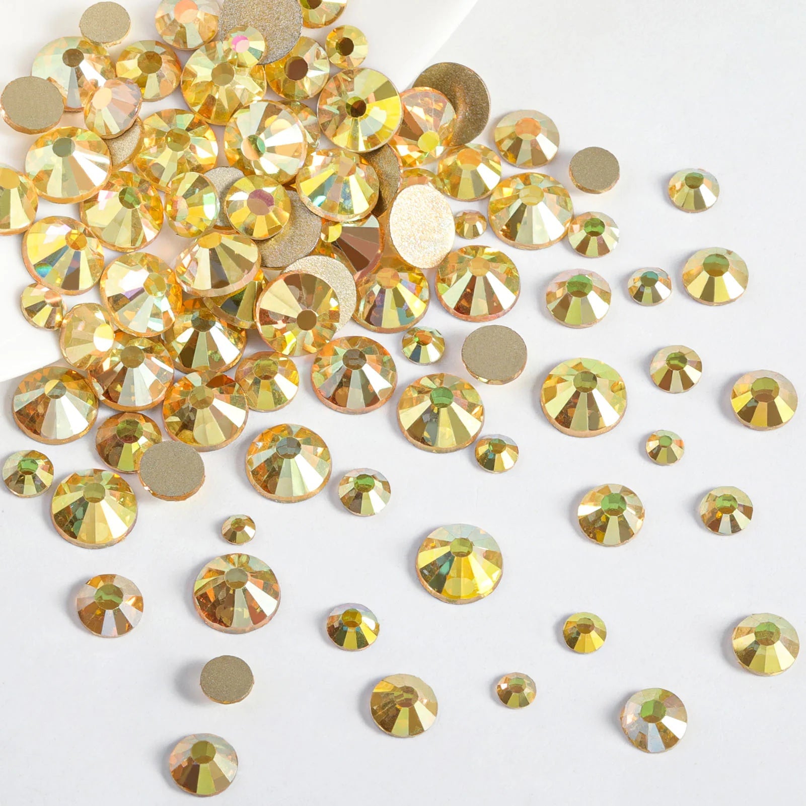 Rhinestones for Makeup,8 sizes 2500pcs Flatback Rhinestones Face Gems for Nails Crafts with Tweezers and Wax Pencil- Metal Sunlight