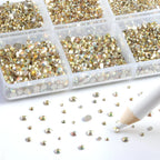 7200pcs Flatback Rhinestones,Nail Gems Round Crystal Rhinestones for Crafts,Mixed 6 Sizes with Wax Pencil Kit, SS3-SS10-Metalsunlight