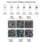 4300pcs Flatback Rhinestones, Nail Gems Round Crystal Rhinestones for Crafts,Mixed 6 Sizes with Picking Tweezers and Wax Pencil Kit-Greenvolcano