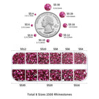 Rhinestones for Makeup,8 sizes 2500pcs Flatback Rhinestones Face Gems for Nails Crafts with Tweezers and Wax Pencil- Fuchsia