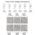 4300pcs Flatback Rhinestones, Nail Gems Round Crystal Rhinestones for Crafts,Mixed 6 Sizes with Picking Tweezers and Wax Pencil Kit- Crystal