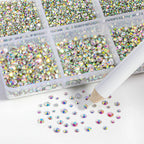 7200pcs Flatback Rhinestones,Nail Gems Round Crystal Rhinestones for Crafts,Mixed 6 Sizes with Wax Pencil Kit, SS3-SS10- Crystal AB