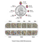 Rhinestones for Makeup,8 sizes 2500pcs Flatback Rhinestones Face Gems for Nails Crafts with Tweezers and Wax Pencil- Crystal AB