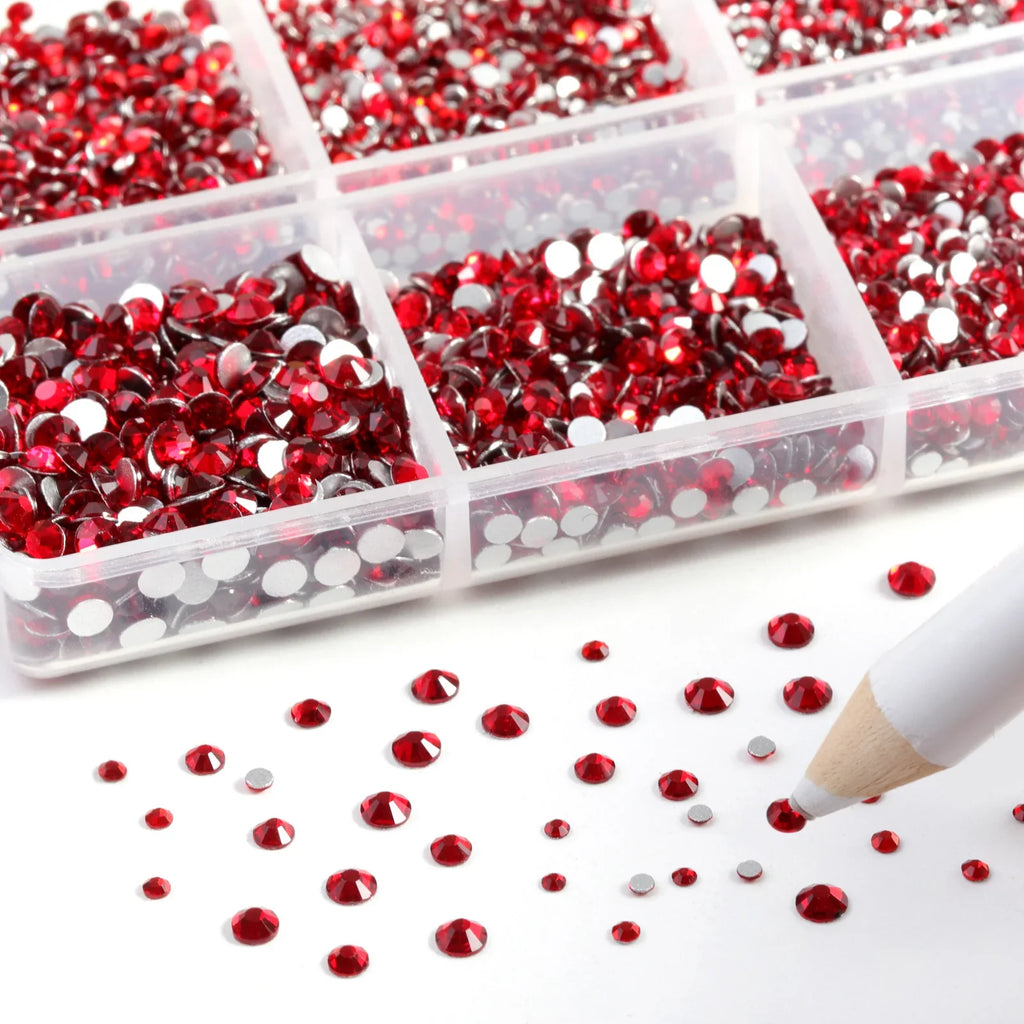 7200pcs Flatback Rhinestones,Nail Gems Round Crystal Rhinestones for Crafts,Mixed 6 Sizes with Wax Pencil Kit, SS3-SS10-Siam