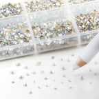 7200pcs Flatback Rhinestones,Nail Gems Round Crystal Rhinestones for Crafts,Mixed 6 Sizes with Wax Pencil Kit, SS3-SS10 - Bluemoonlight