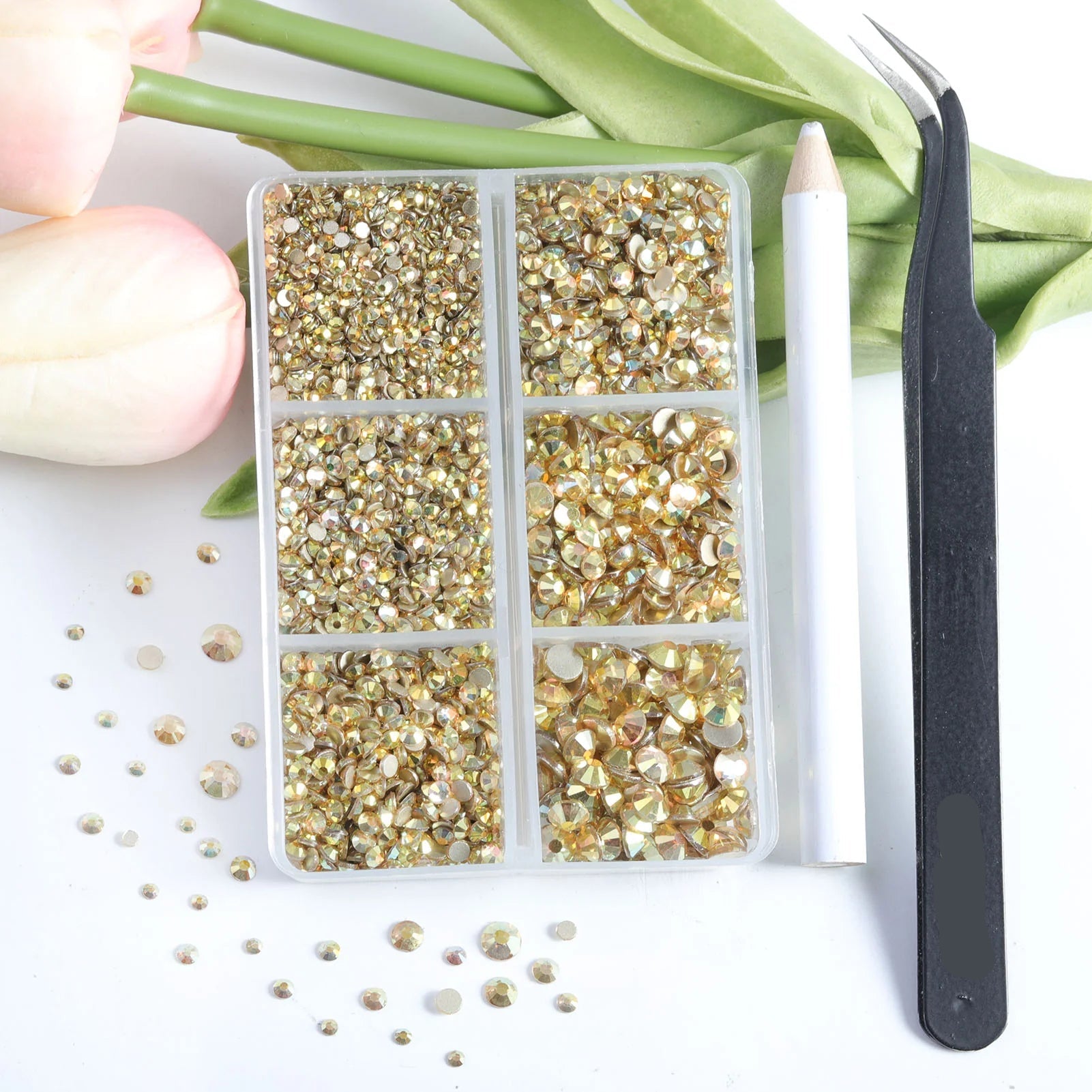 4300pcs Flatback Rhinestones, Nail Gems Round Crystal Rhinestones for Crafts,Mixed 6 Sizes with Picking Tweezers and Wax Pencil Kit-Metalsunlight