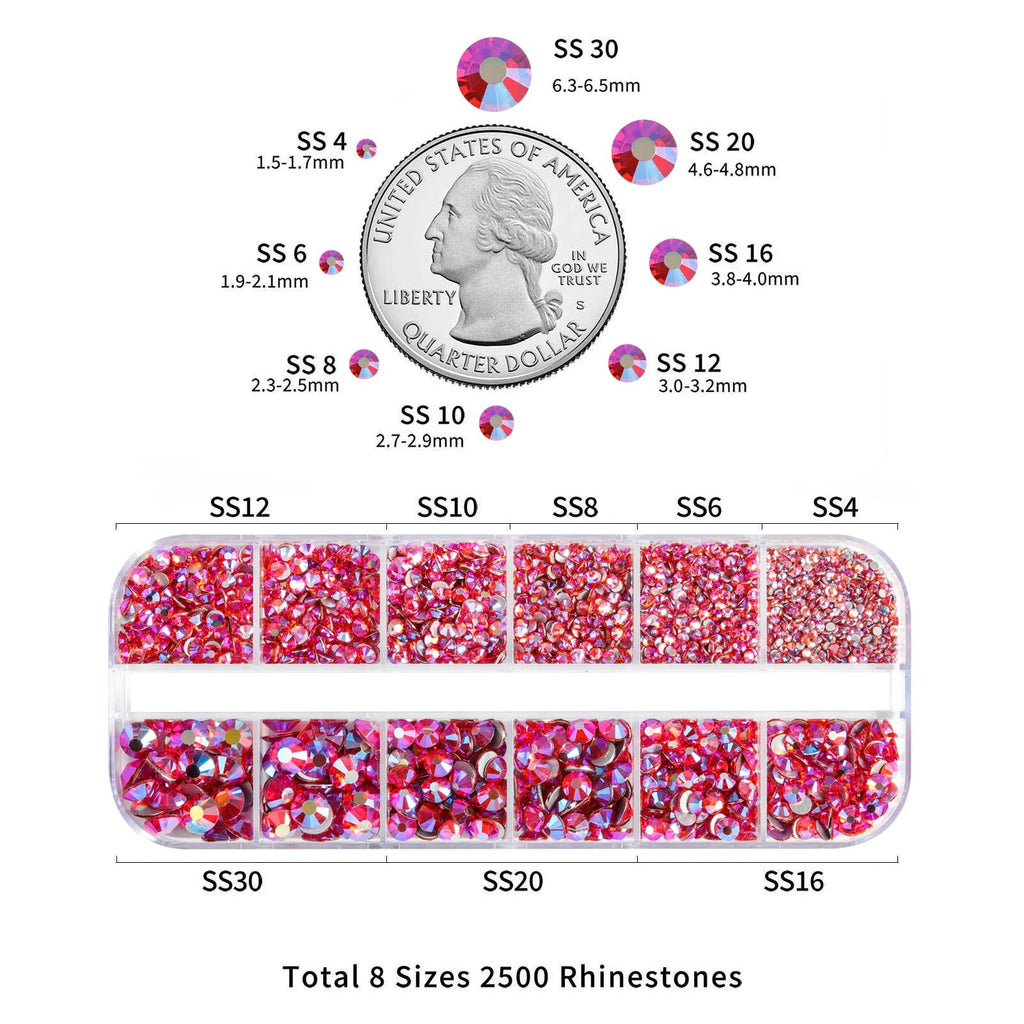 Rhinestones for Makeup,8 sizes 2500pcs Flatback Rhinestones Face Gems for Nails Crafts with Tweezers and Wax Pencil- Hyacinth AB