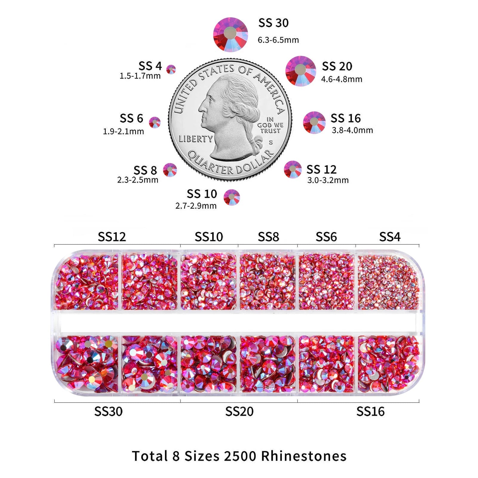 Rhinestones for Makeup,8 sizes 2500pcs Flatback Rhinestones Face Gems for Nails Crafts with Tweezers and Wax Pencil- Hyacinth AB