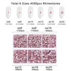 4300pcs Flatback Rhinestones, Nail Gems Round Crystal Rhinestones for Crafts,Mixed 6 Sizes with Picking Tweezers and Wax Pencil Kit- Light Pink
