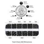 Rhinestones for Makeup,8 sizes 2500pcs Flatback Rhinestones Face Gems for Nails Crafts with Tweezers and Wax Pencil- Black