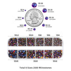 Rhinestones for Makeup,8 sizes 2500pcs Flatback Rhinestones Face Gems for Nails Crafts with Tweezers and Wax Pencil- Blue Volcano