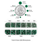 Rhinestones for Makeup,8 sizes 2500pcs Flatback Rhinestones Face Gems for Nails Crafts with Tweezers and Wax Pencil- Emerald