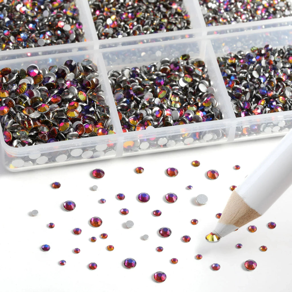 7200pcs Flatback Rhinestones,Nail Gems Round Crystal Rhinestones for Crafts,Mixed 6 Sizes with Wax Pencil Kit, SS3-SS10 -Bluevolcano