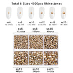 4300pcs Flatback Rhinestones, Nail Gems Round Crystal Rhinestones for Crafts,Mixed 6 Sizes with Picking Tweezers and Wax Pencil Kit- Golden Shadow