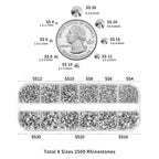 Rhinestones for Makeup,8 sizes 2500pcs Flatback Rhinestones Face Gems for Nails Crafts with Tweezers and Wax Pencil- Silver Hematite