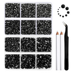 8300PCS Flatback Rhinestones, Nail Gems Round Crystal Rhinestones for Crafts, Mixed 10 Sizes with Wax Pencil and Tweezer Kit, SS3-SS30-Black