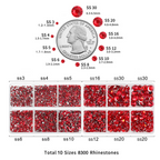 8300PCS Flatback Rhinestones, Nail Gems Round Crystal Rhinestones for Crafts, Mixed 10 Sizes with Wax Pencil and Tweezer Kit, SS3-SS30-Light Siam