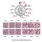 8300PCS Flatback Rhinestones, Nail Gems Round Crystal Rhinestones for Crafts, Mixed 10 Sizes with Wax Pencil and Tweezer Kit, SS3-SS30-Light Pink