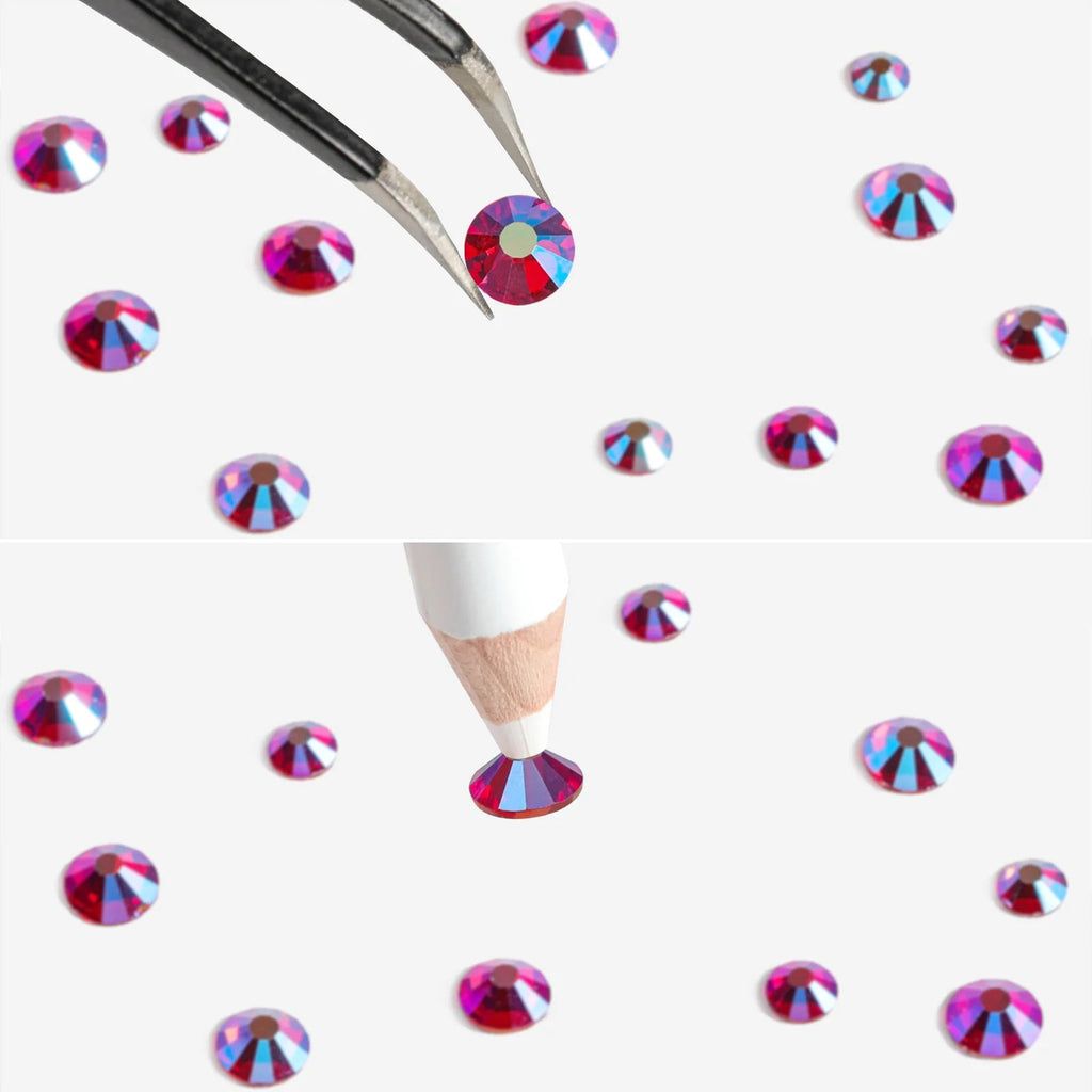 Rhinestones for Makeup,8 sizes 2500pcs Flatback Rhinestones Face Gems for Nails Crafts with Tweezers and Wax Pencil- Light SiamAB