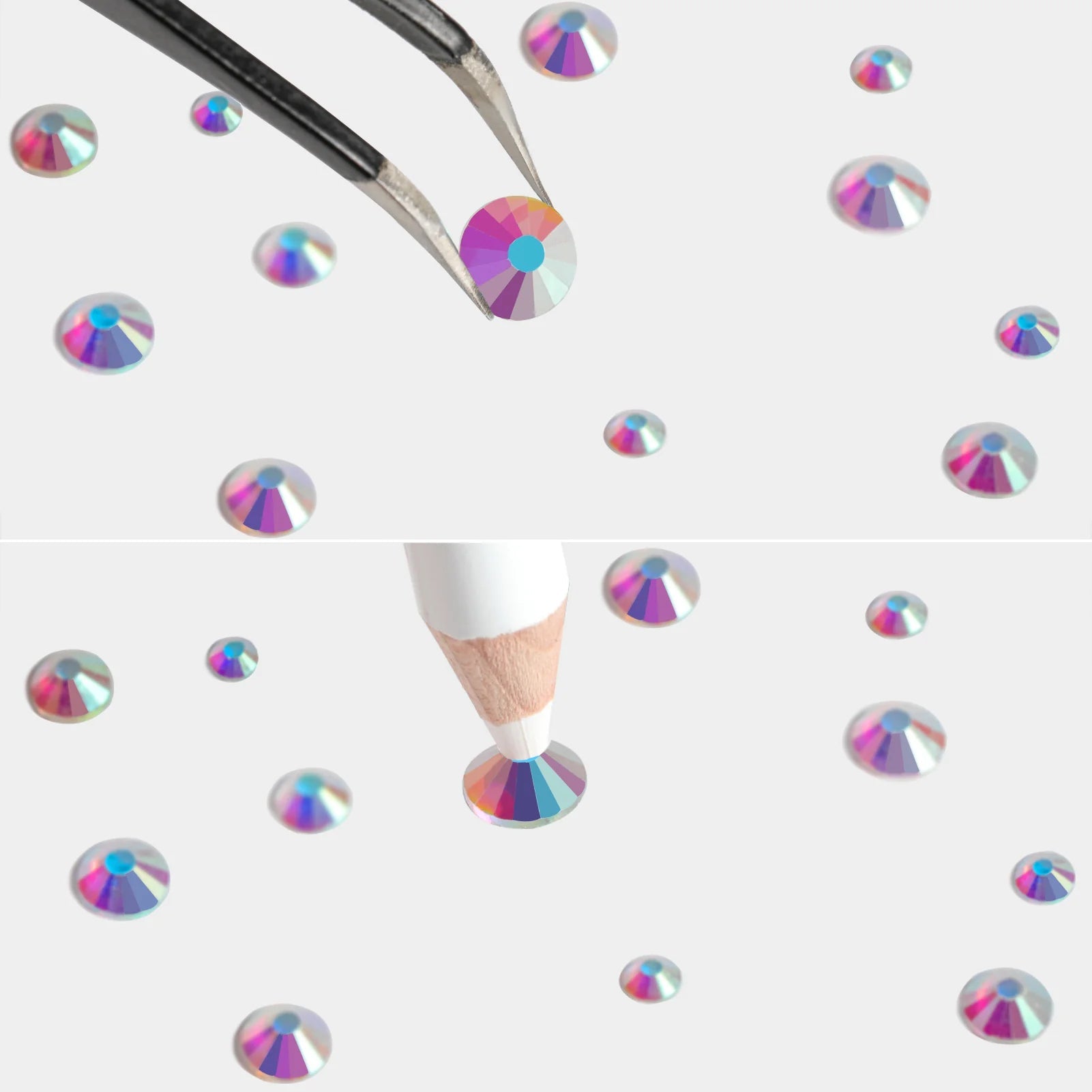 Rhinestones for Makeup,8 sizes 2500pcs Flatback Rhinestones Face Gems for Nails Crafts with Tweezers and Wax Pencil- Transparent AB