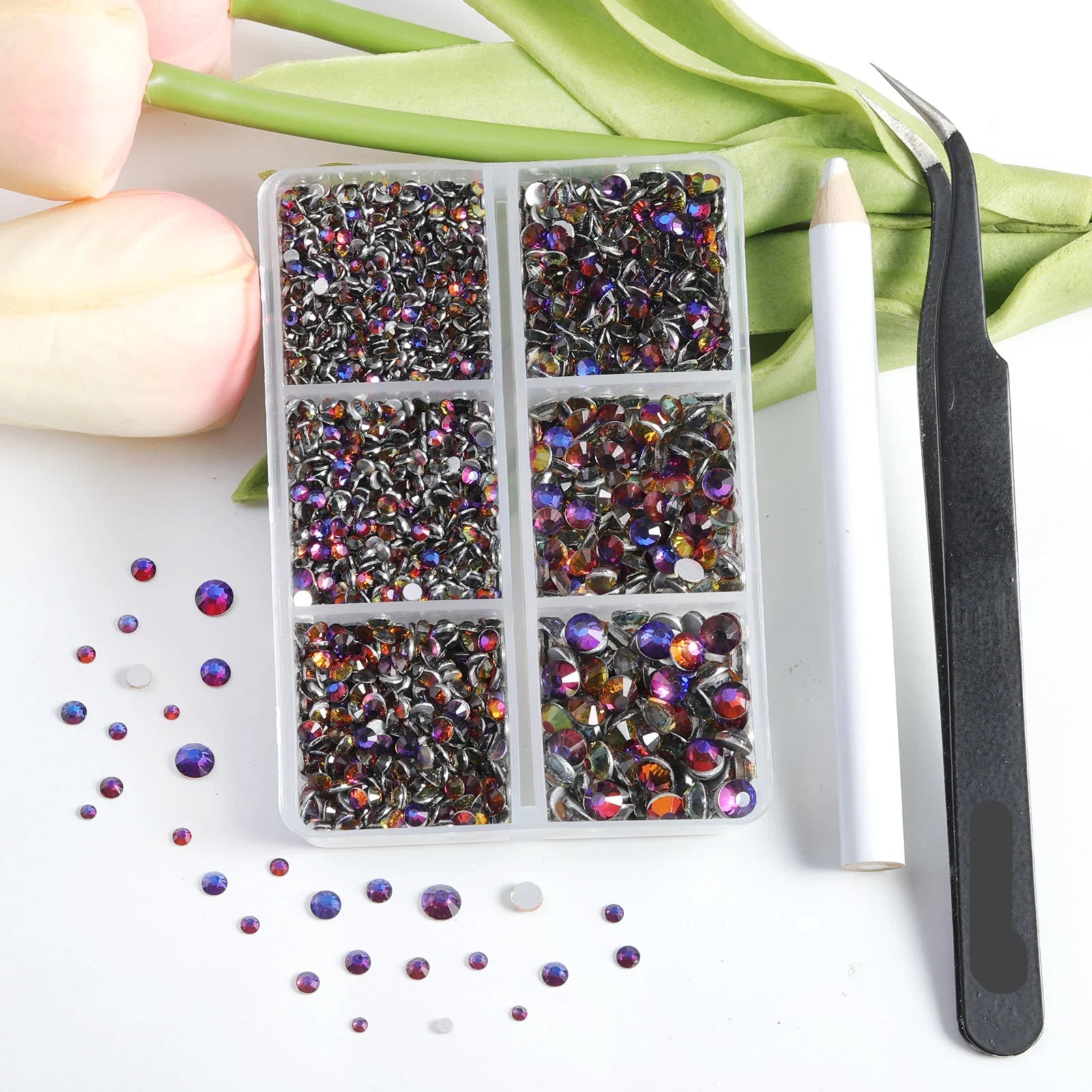 4300pcs Flatback Rhinestones, Nail Gems Round Crystal Rhinestones for Crafts,Mixed 6 Sizes with Picking Tweezers and Wax Pencil Kit-Bluevolcano